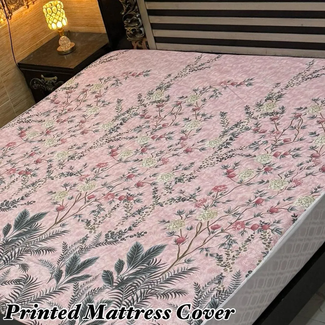 Terry Cotton Printed Double Bed Mattress Cover