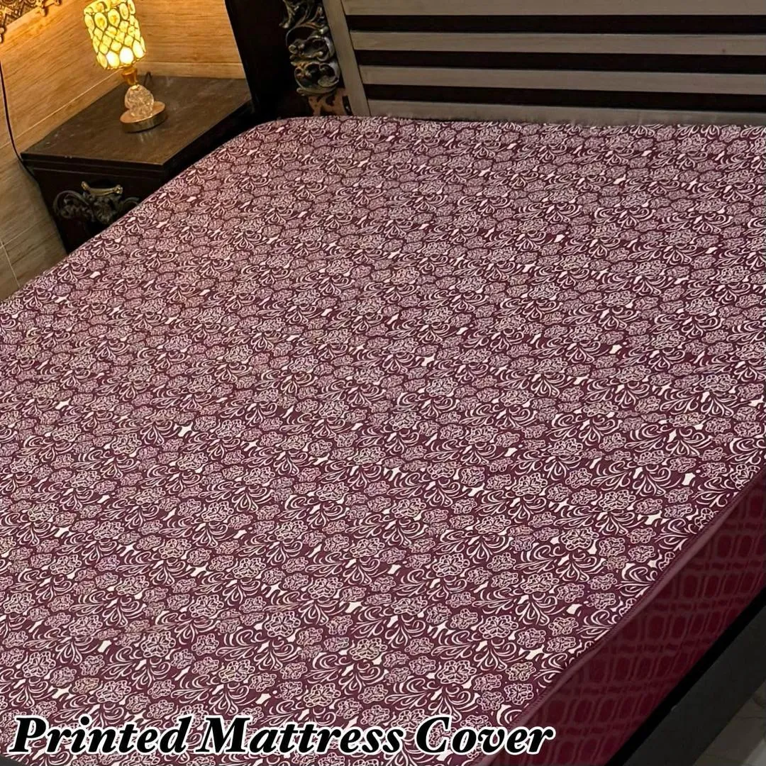 Terry Cotton Printed Double Bed Mattress Cover