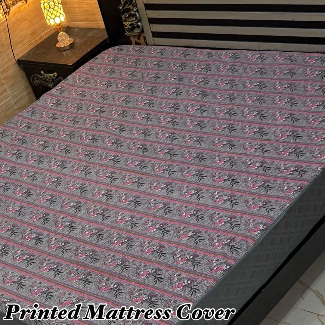 Terry Cotton Printed Double Bed Mattress Cover