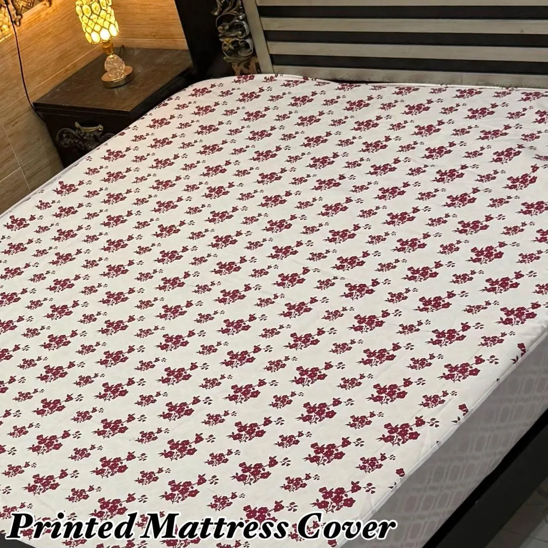 Terry Cotton Printed Double Bed Mattress Cover