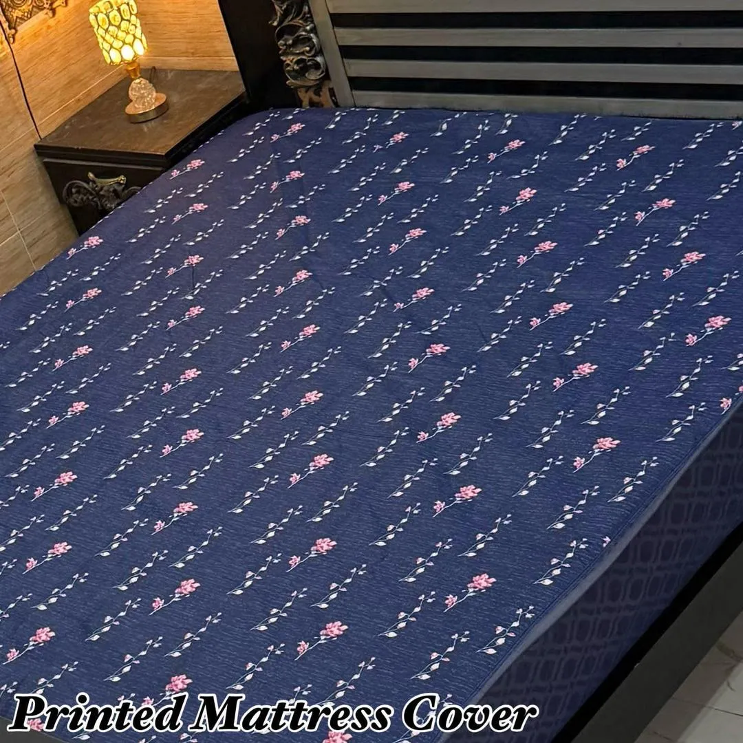 Terry Cotton Printed Double Bed Mattress Cover