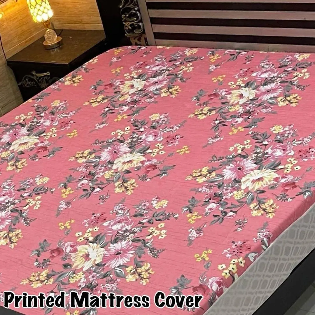 Terry Cotton Printed Double Bed Mattress Cover