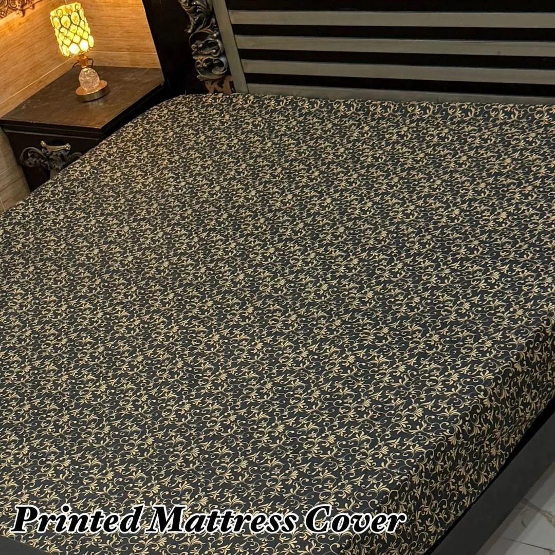 Terry Cotton Printed Double Bed Mattress Cover