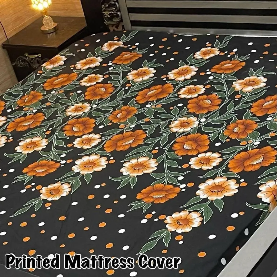 Terry Cotton Printed Double Bed Mattress Cover