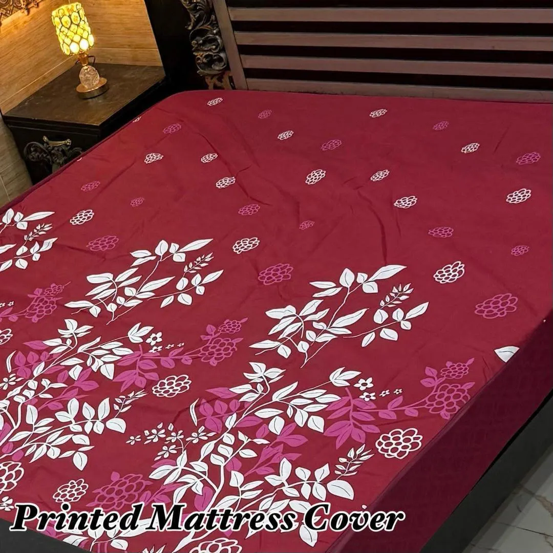 Terry Cotton Printed Double Bed Mattress Cover
