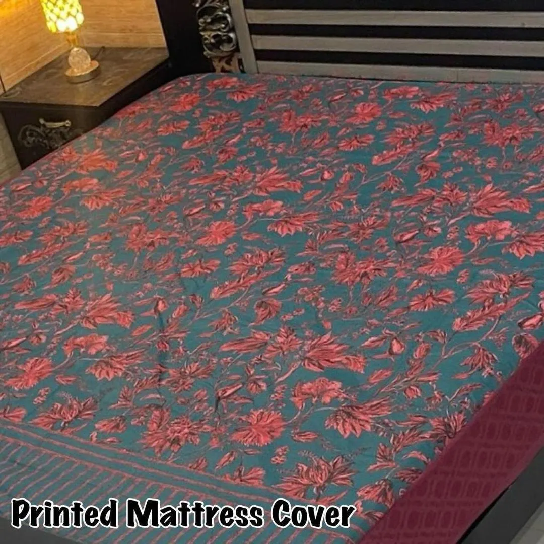 Terry Cotton Printed Double Bed Mattress Cover