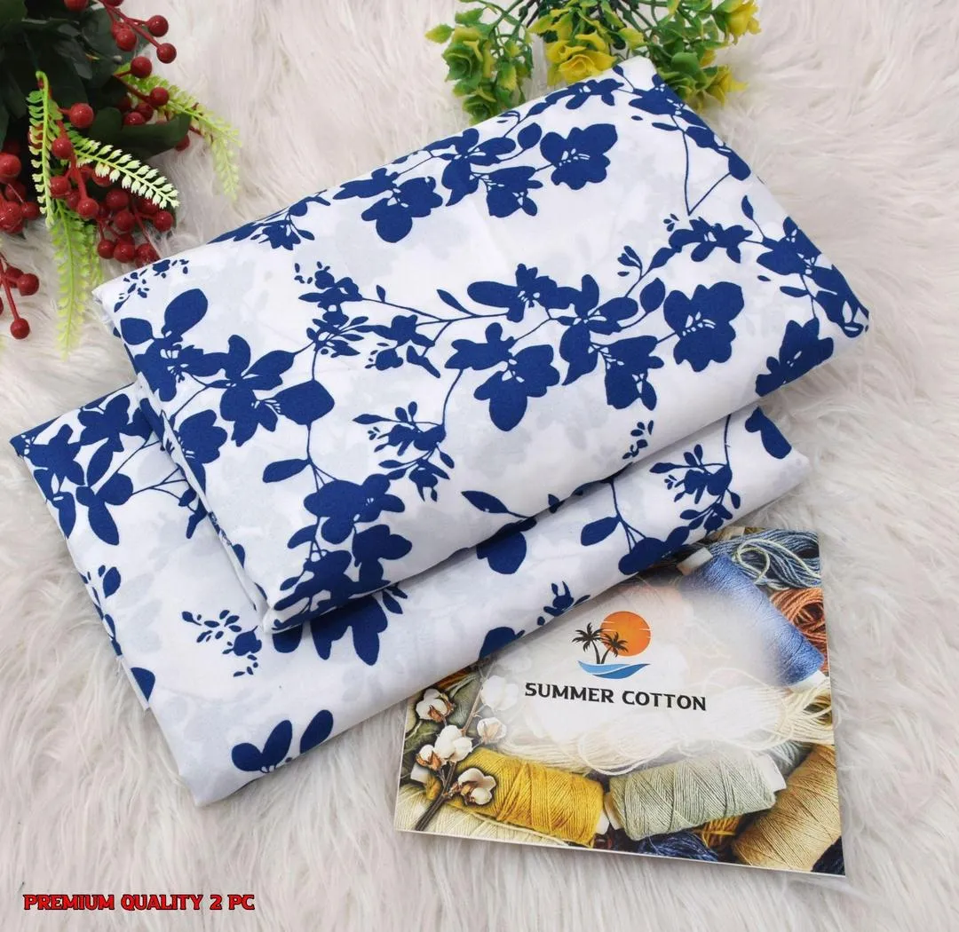 Elegant 2 Pcs Women's Unstitched Printed Suit