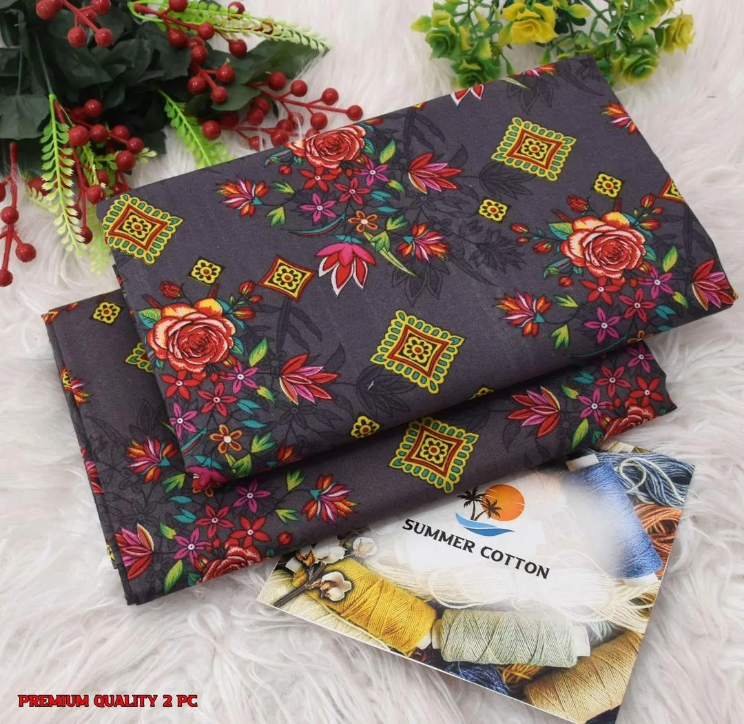 Elegant 2 Pcs Women's Unstitched Printed Suit