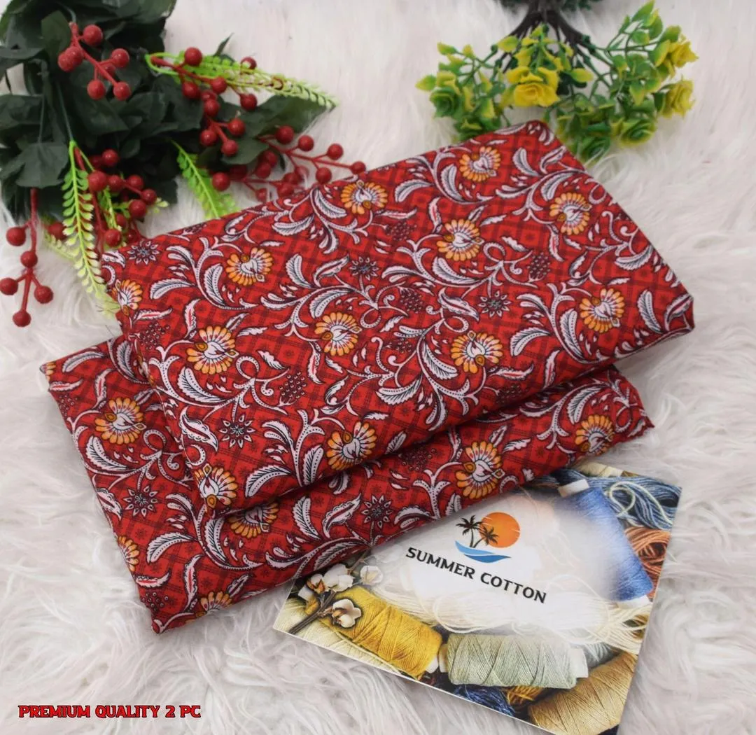 Elegant 2 Pcs Women's Unstitched Printed Suit