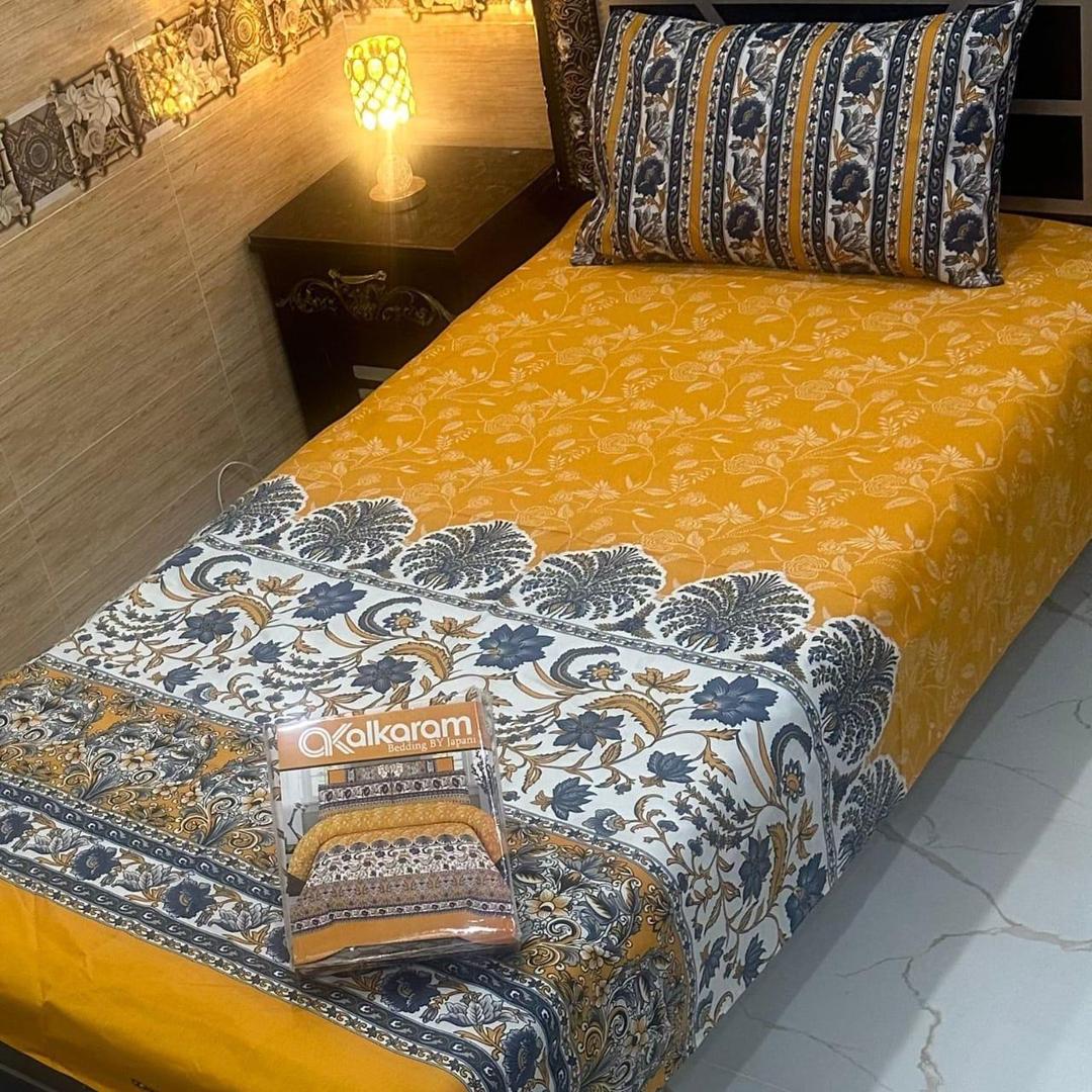 Luxurious Cotton Salonica Printed Bedsheet Set - 4 Pcs for Single Bed