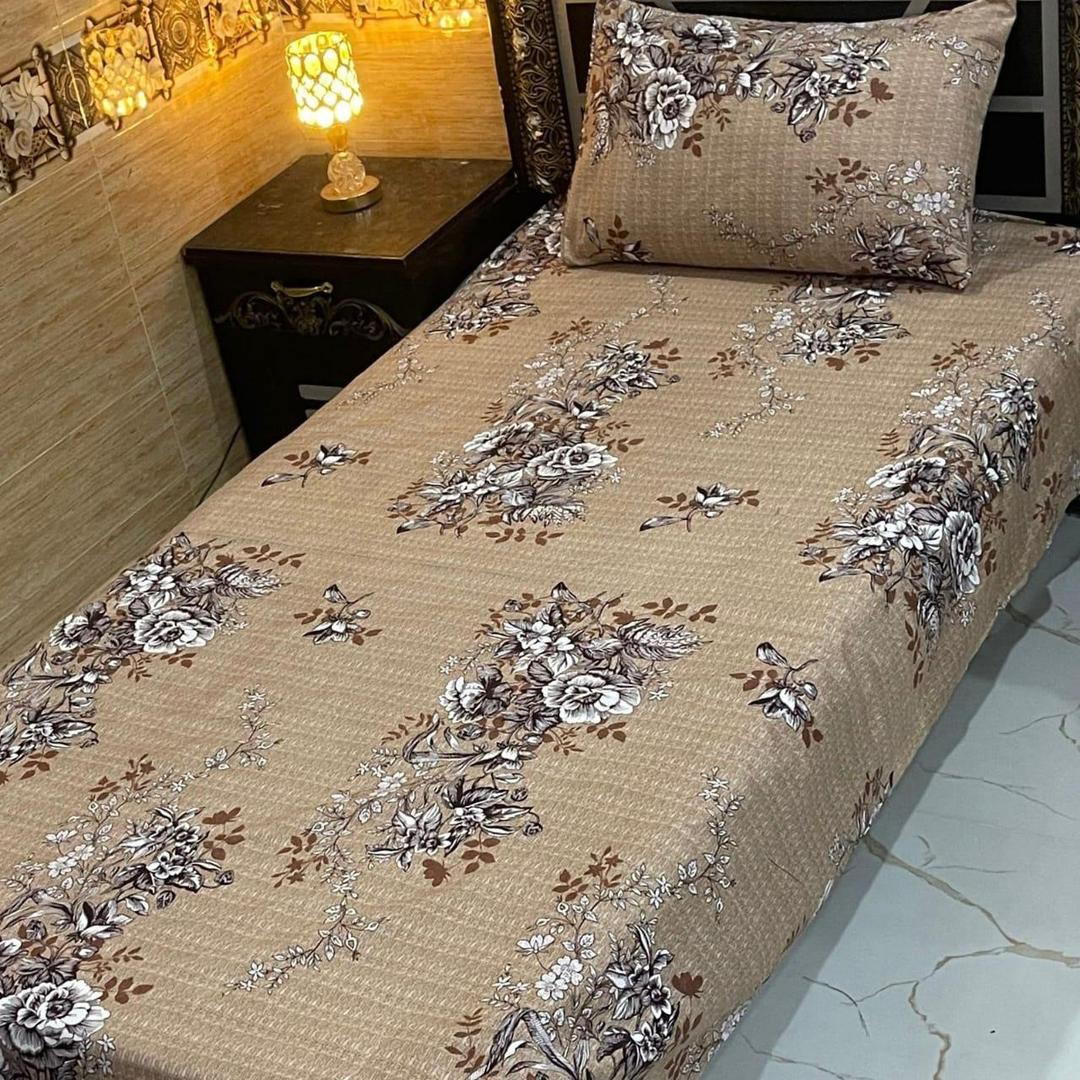 Luxurious Maroon Crystal Cotton Printed Single Bedsheet Set - 4 Pcs