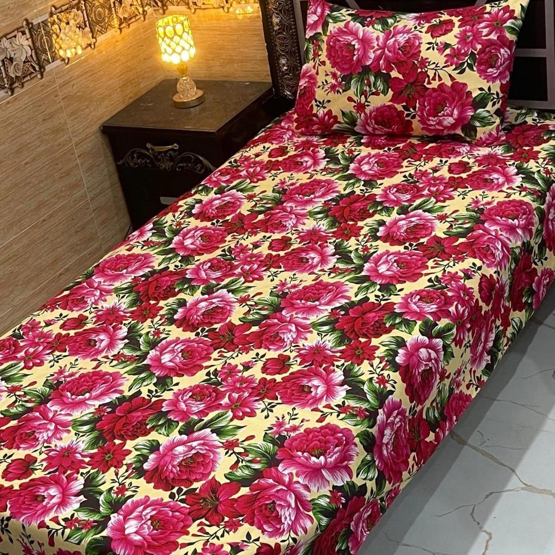 Luxurious Maroon Crystal Cotton Printed Single Bedsheet Set - 4 Pcs