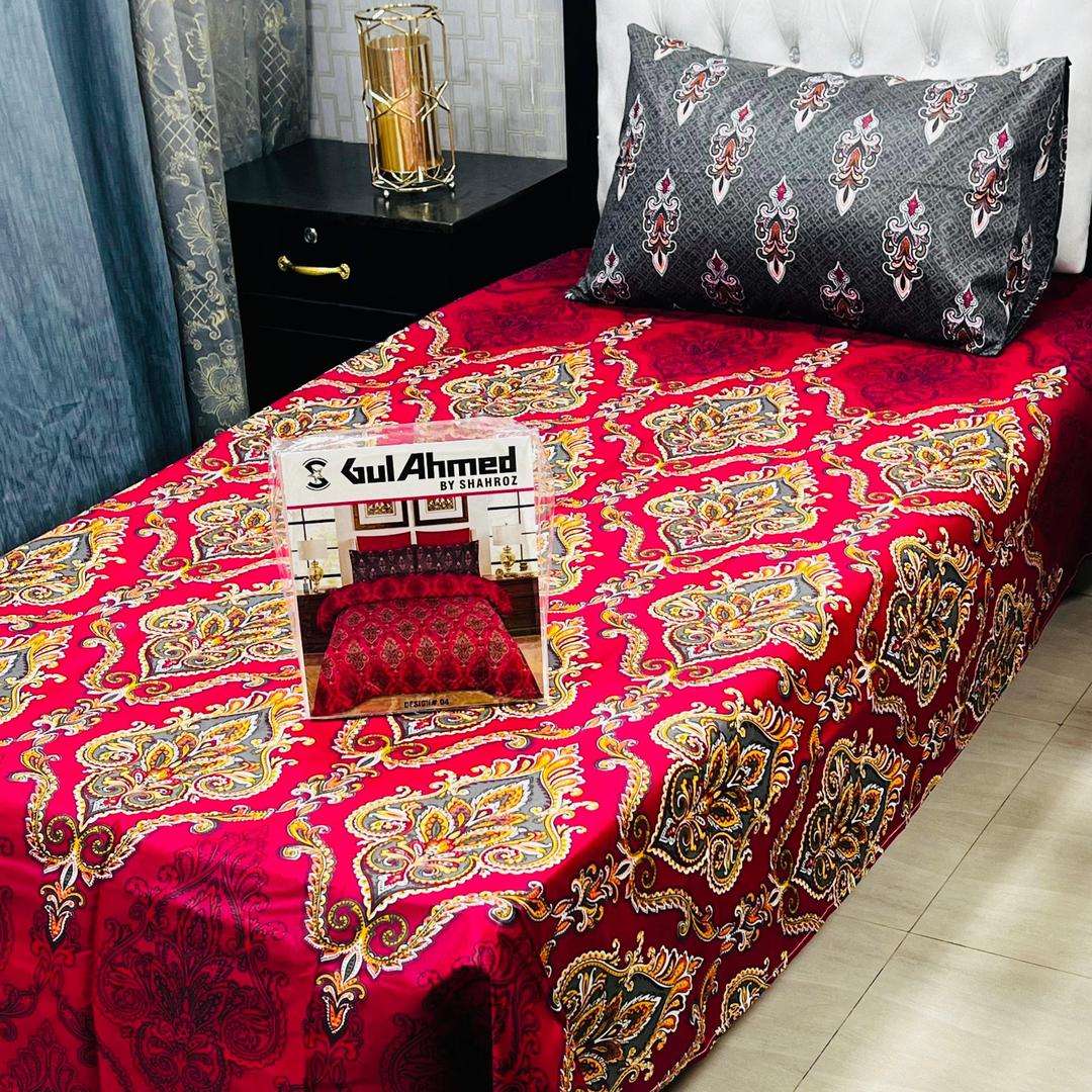 4 Pcs Cotton Salonica Printed Single Bedsheet