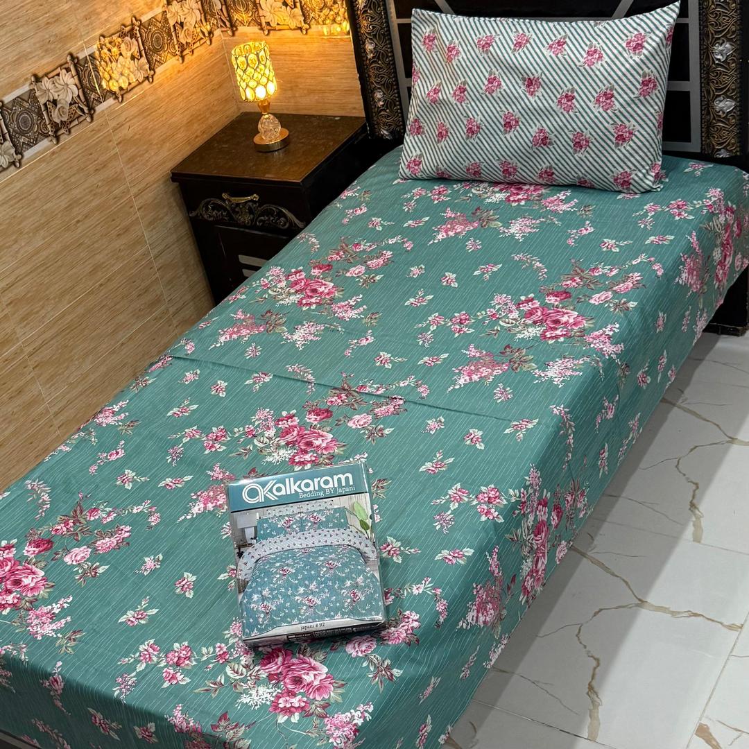 4 Pcs Cotton Salonica Printed Single Bedsheet
