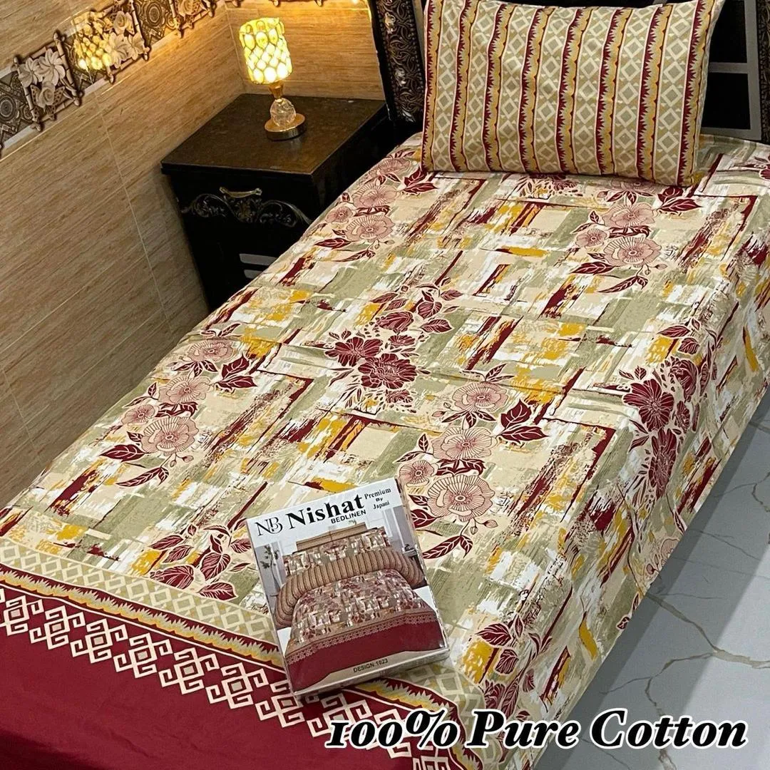 4 Pcs Cotton Printed Single Bedsheet