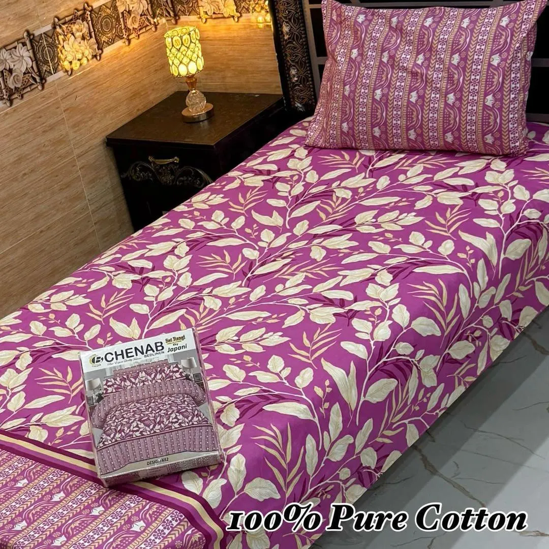 4 Pcs Cotton Printed Single Bedsheet