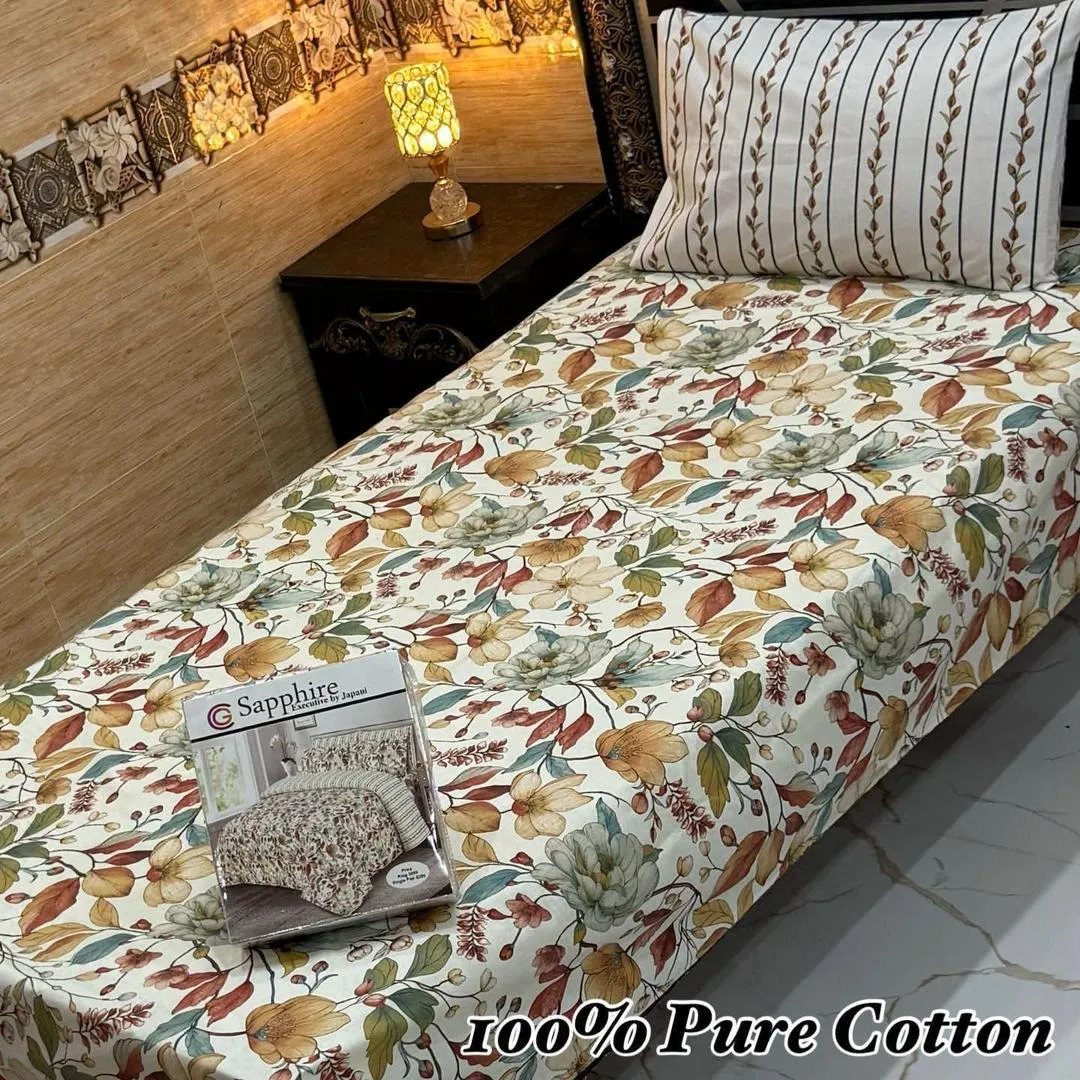 4 Pcs Cotton Printed Single Bedsheet