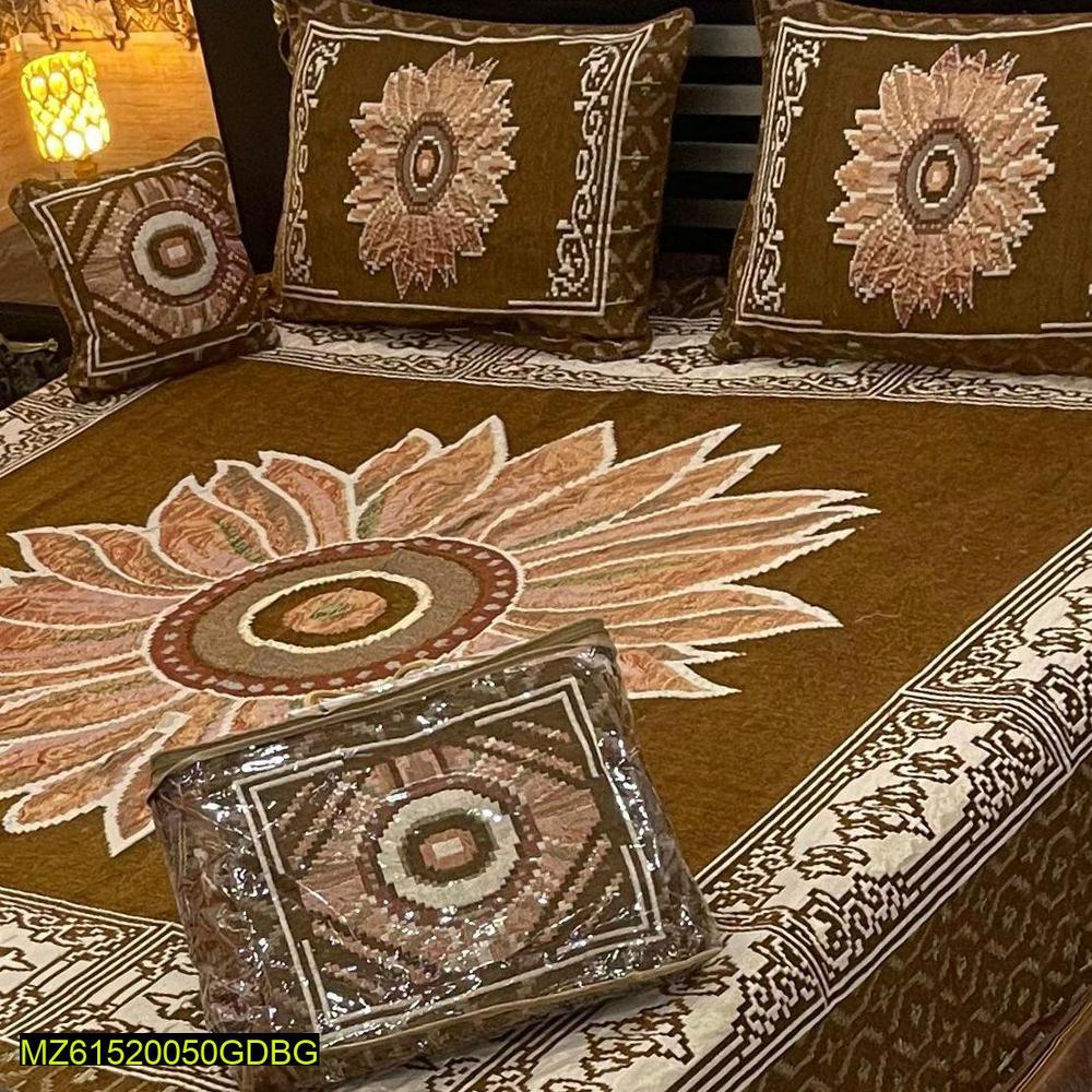 4 Pcs Velvet Jacquard Printed Double Bedsheet