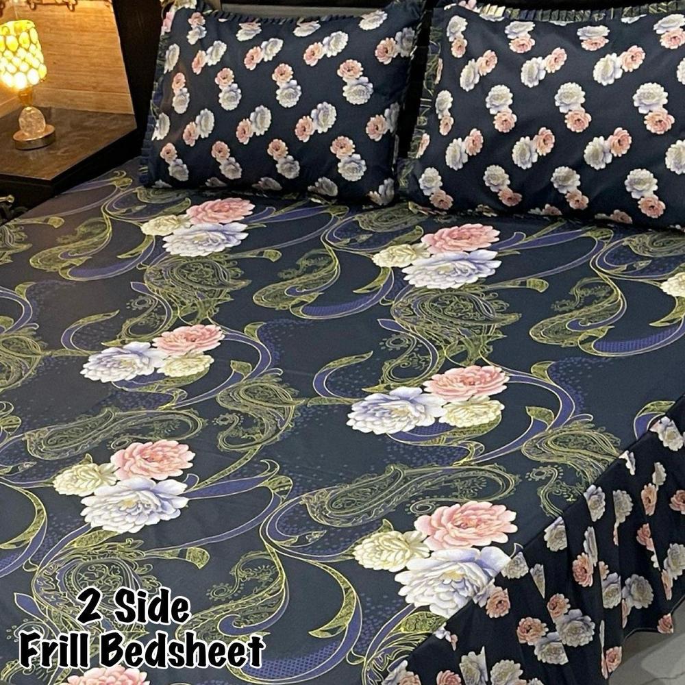 3 Pcs Cotton Salonica Frill Double Bedsheet