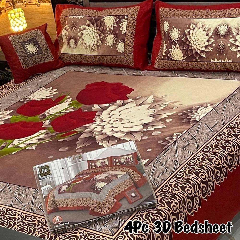 4 Pcs Crystal Cotton Printed Double Bedsheet