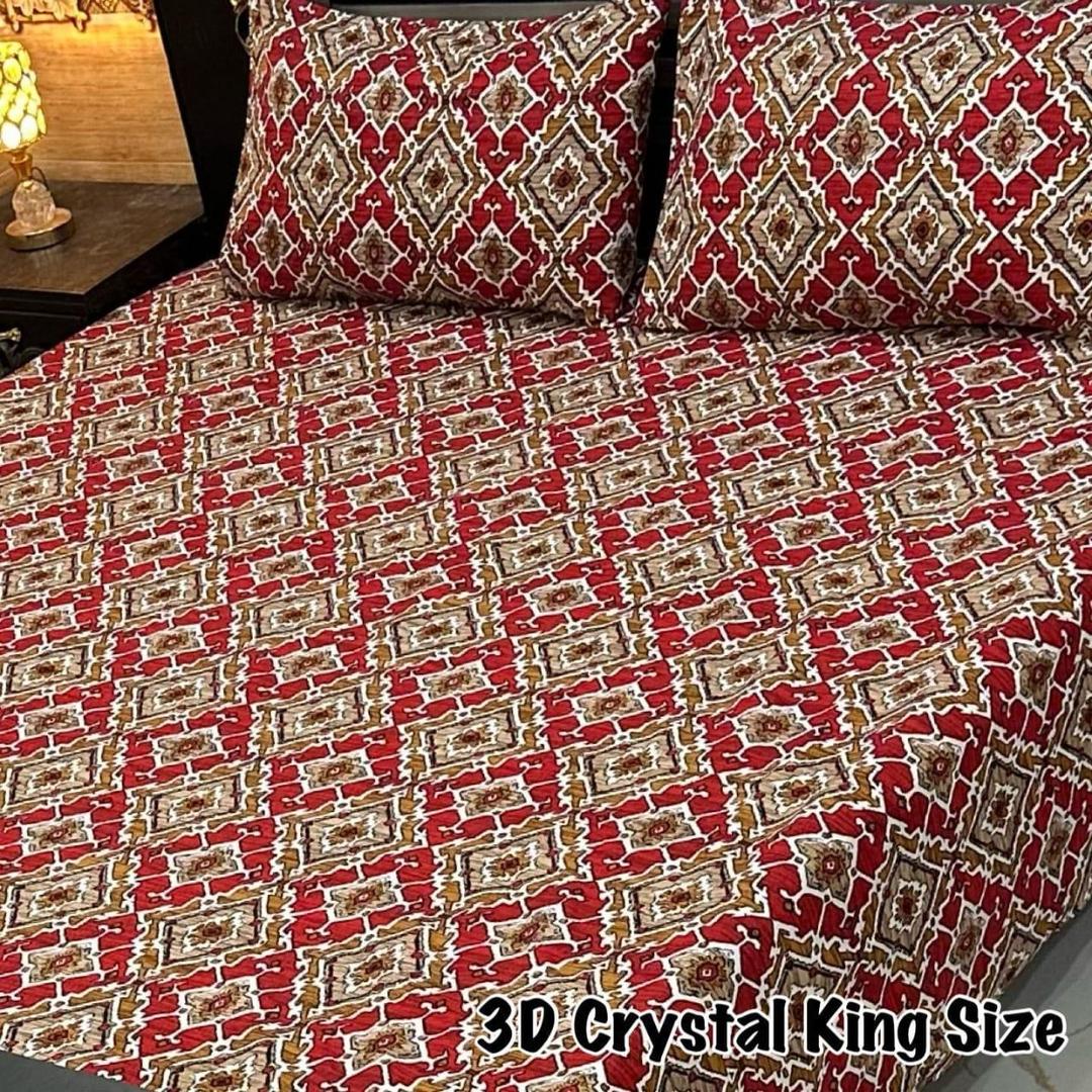 3 Pcs Crystal Cotton Printed Double Bedsheet