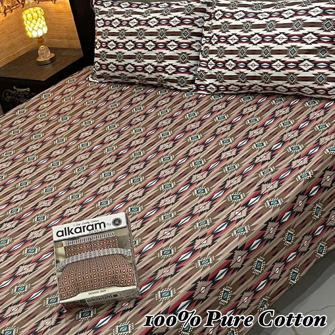 3 Pcs Cotton Printed Double Bedsheet