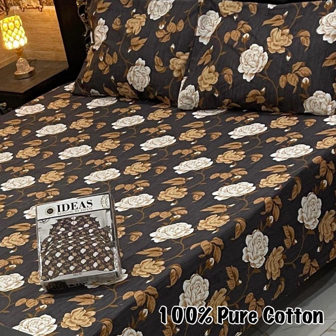 3 Pcs Cotton Printed Double Bedsheet