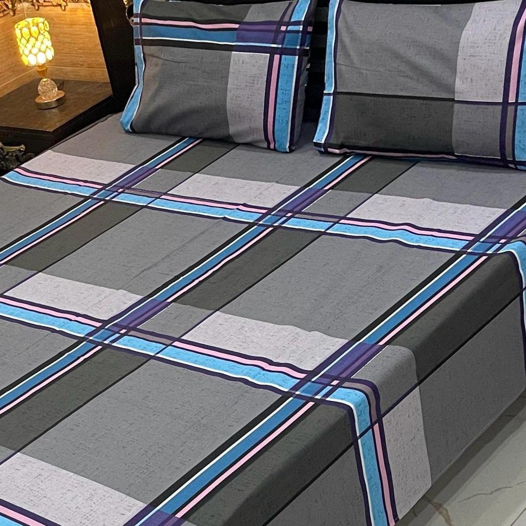 3 Pcs Cotton Printed Double Bedsheet