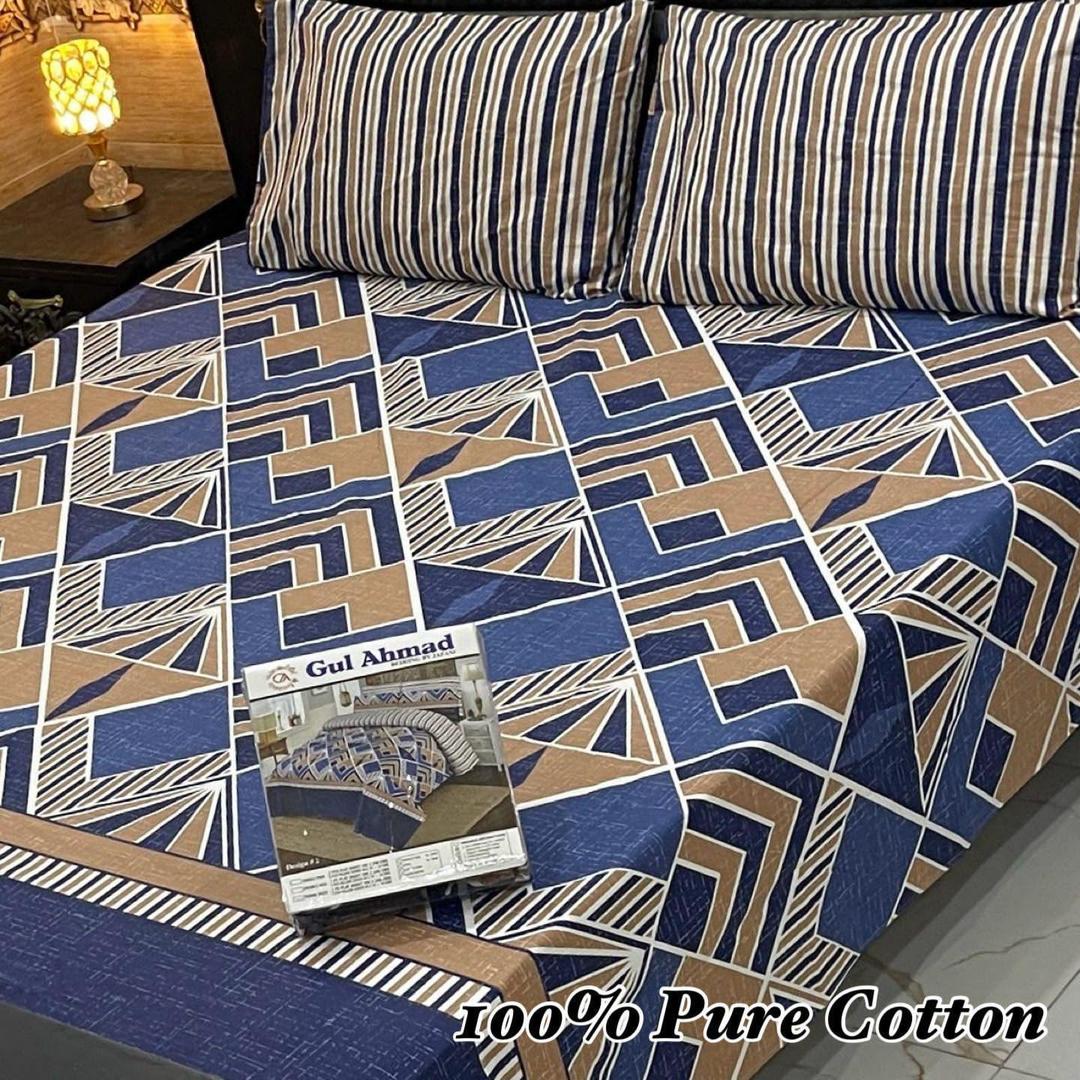 3 Pcs Cotton Printed Double Bedsheet