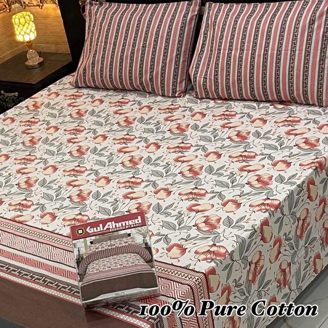 3 Pcs Cotton Printed Double Bedsheet