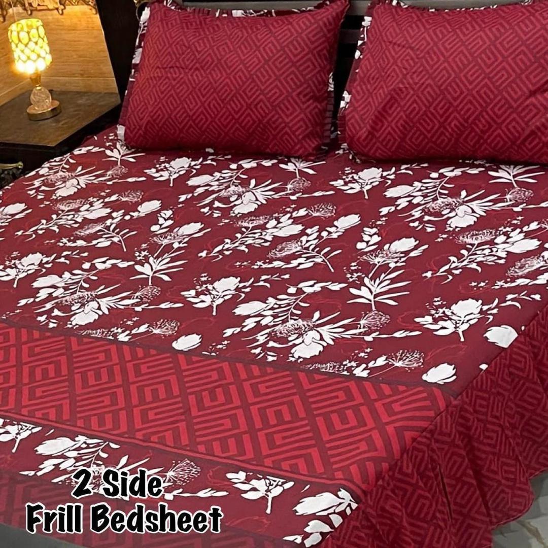 3 Pcs Cotton Salonica Frill Double Bedsheet