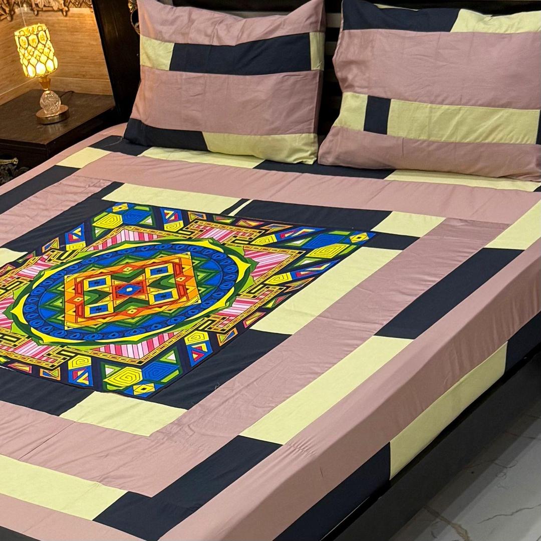 3 Pcs Cotton Sotton Patchwork Double Bedsheet