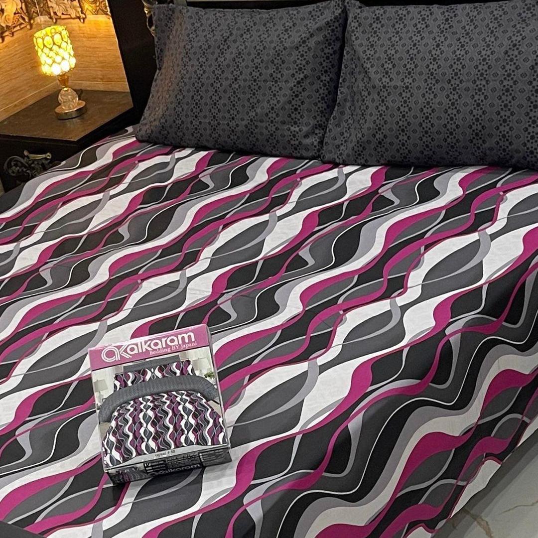 3 Pcs Cotton Salonica Printed Double Bedsheet