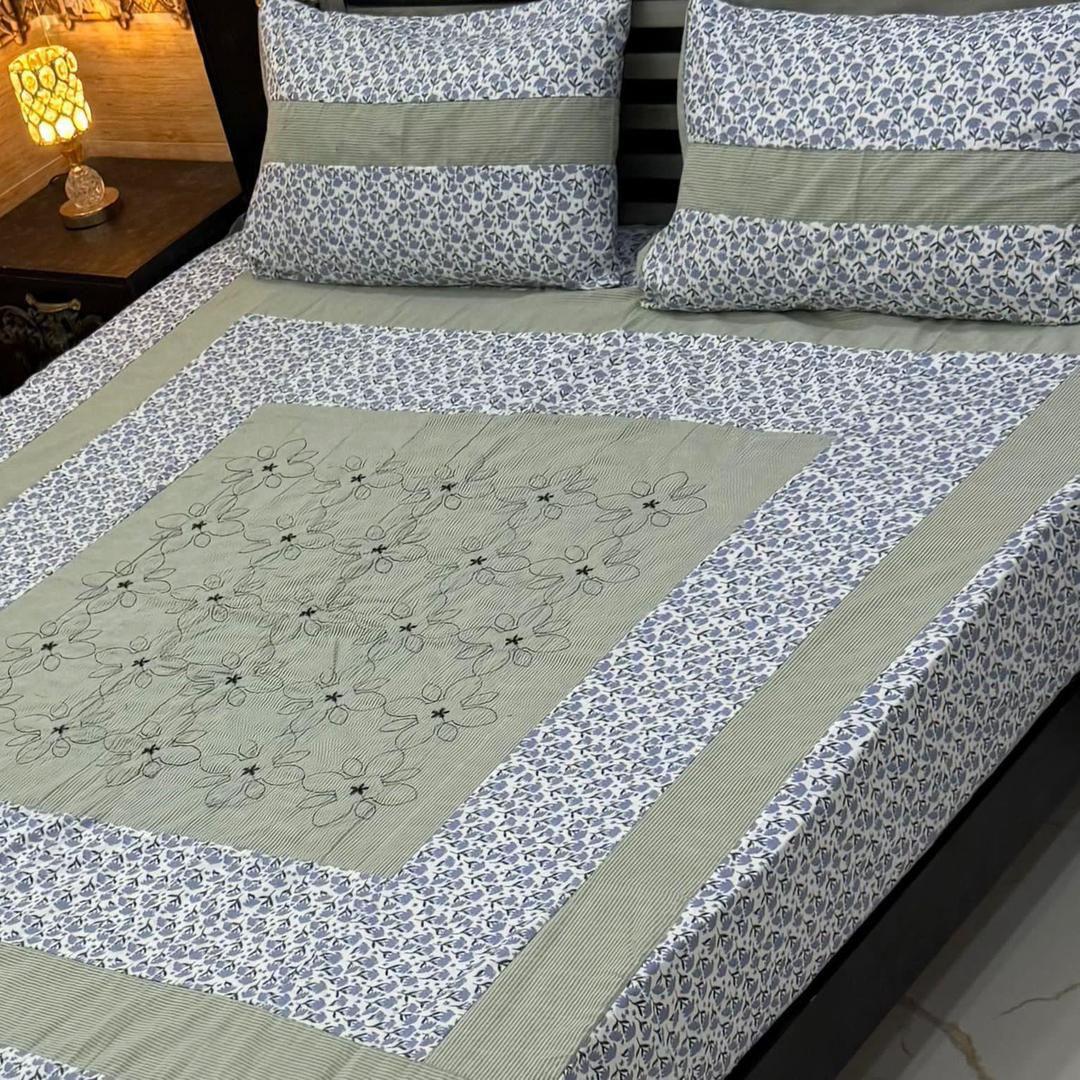 3 Pcs Cotton Patchwork Double Bedsheet