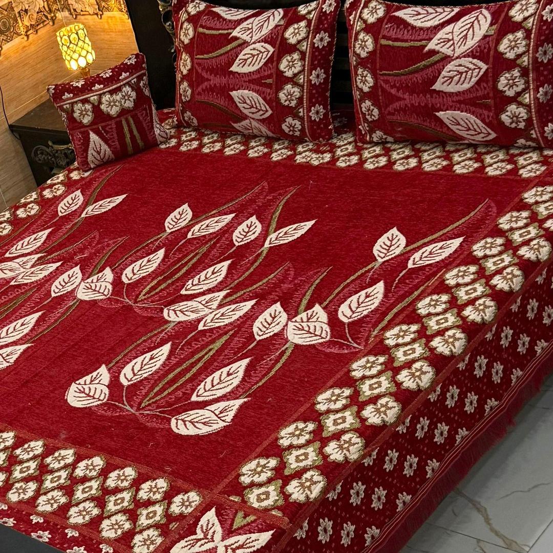 4 Pcs Velvet Jacquard Embroidered Double Bedsheet
