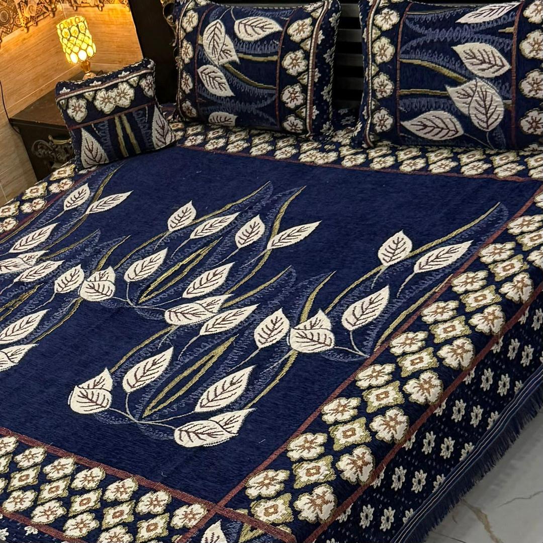 4 Pcs Velvet Jacquard Embroidered Double Bedsheet
