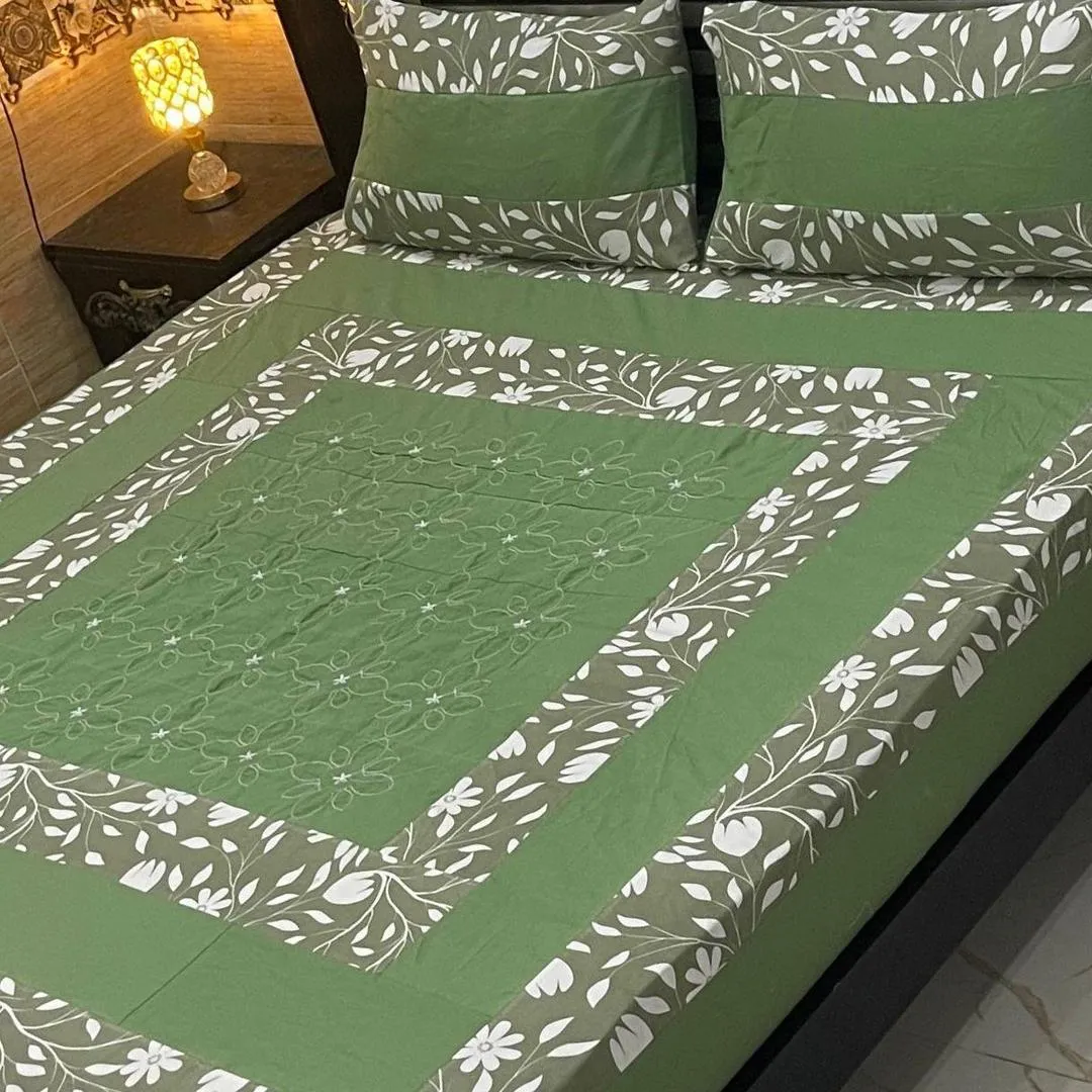 3 Pcs Cotton Patchwork Double Bedsheet