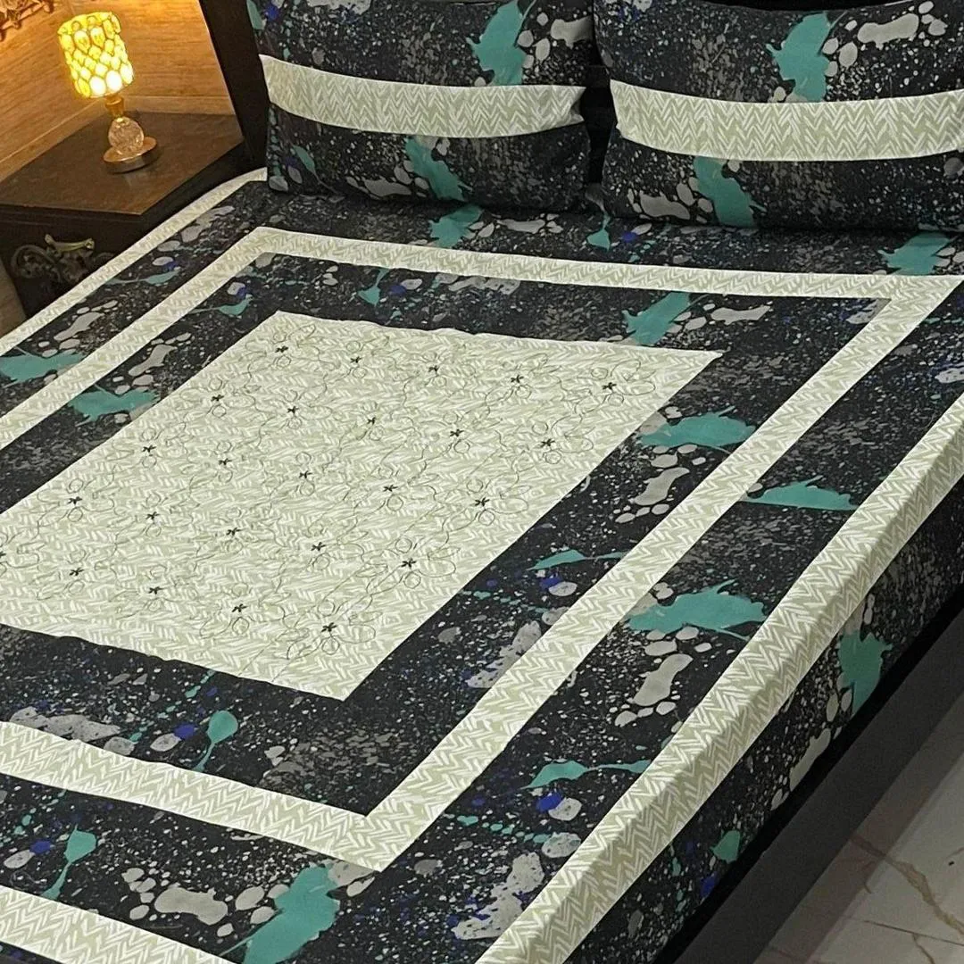 3 Pcs Cotton Patchwork Double Bedsheet