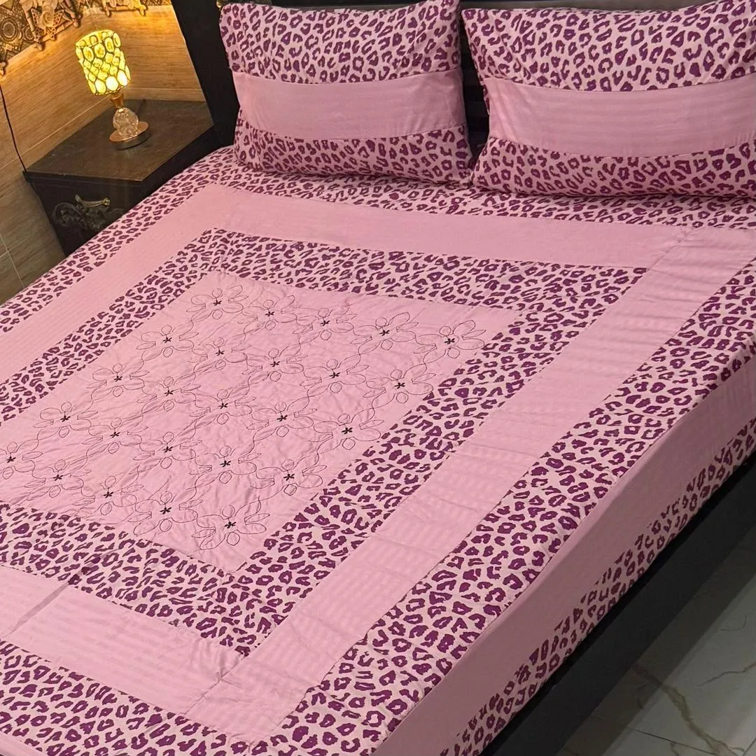 3 Pcs Cotton Patchwork Double Bedsheet