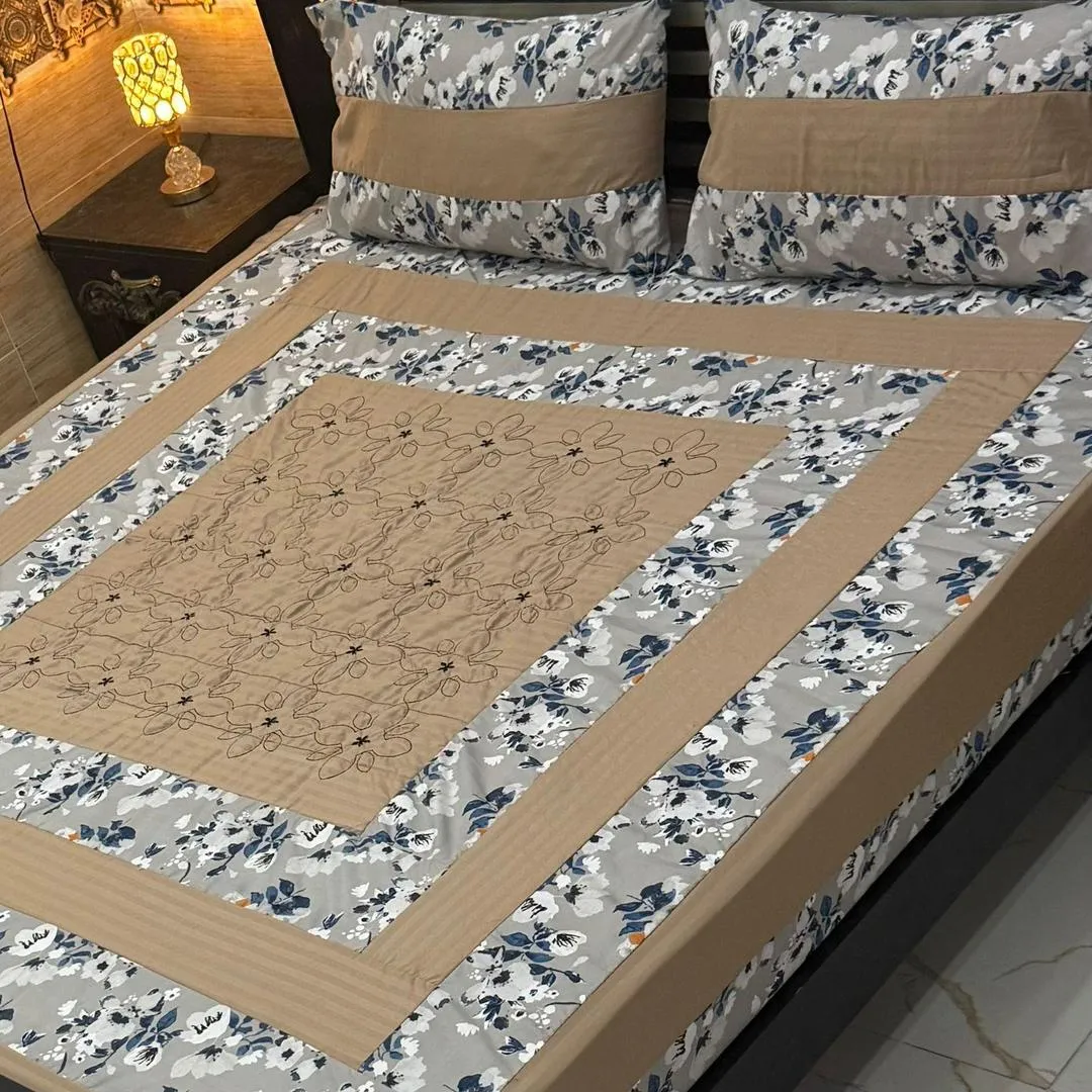 3 Pcs Cotton Patchwork Double Bedsheet