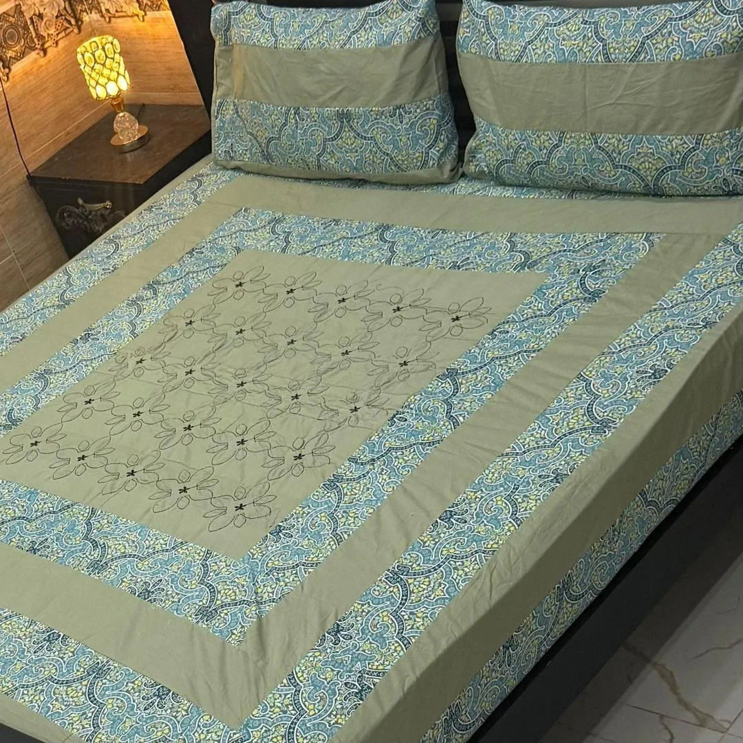 3 Pcs Cotton Patchwork Double Bedsheet