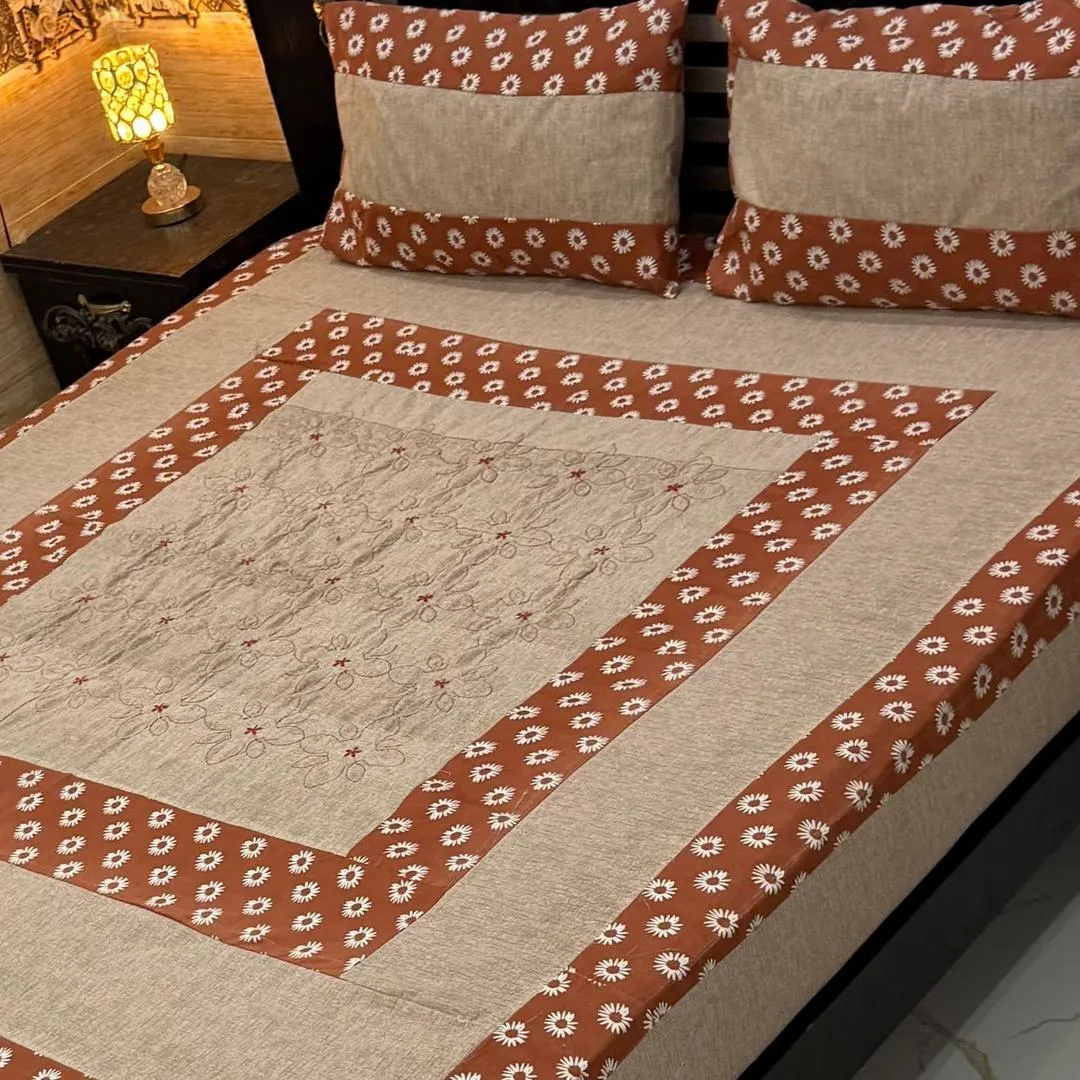 3 Pcs Cotton Patchwork Double Bedsheet
