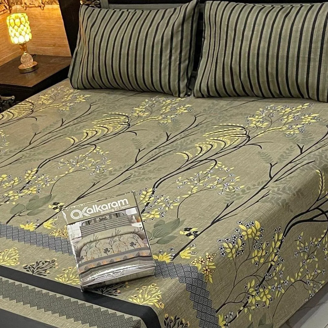 3 Pcs Cotton Salonica Printed Double Bedsheet