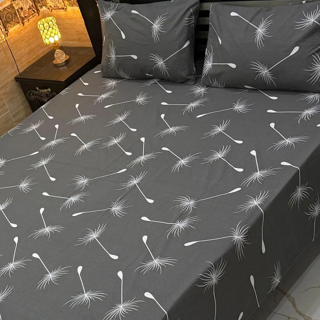 3 Pcs Cotton Printed Double Bedsheet