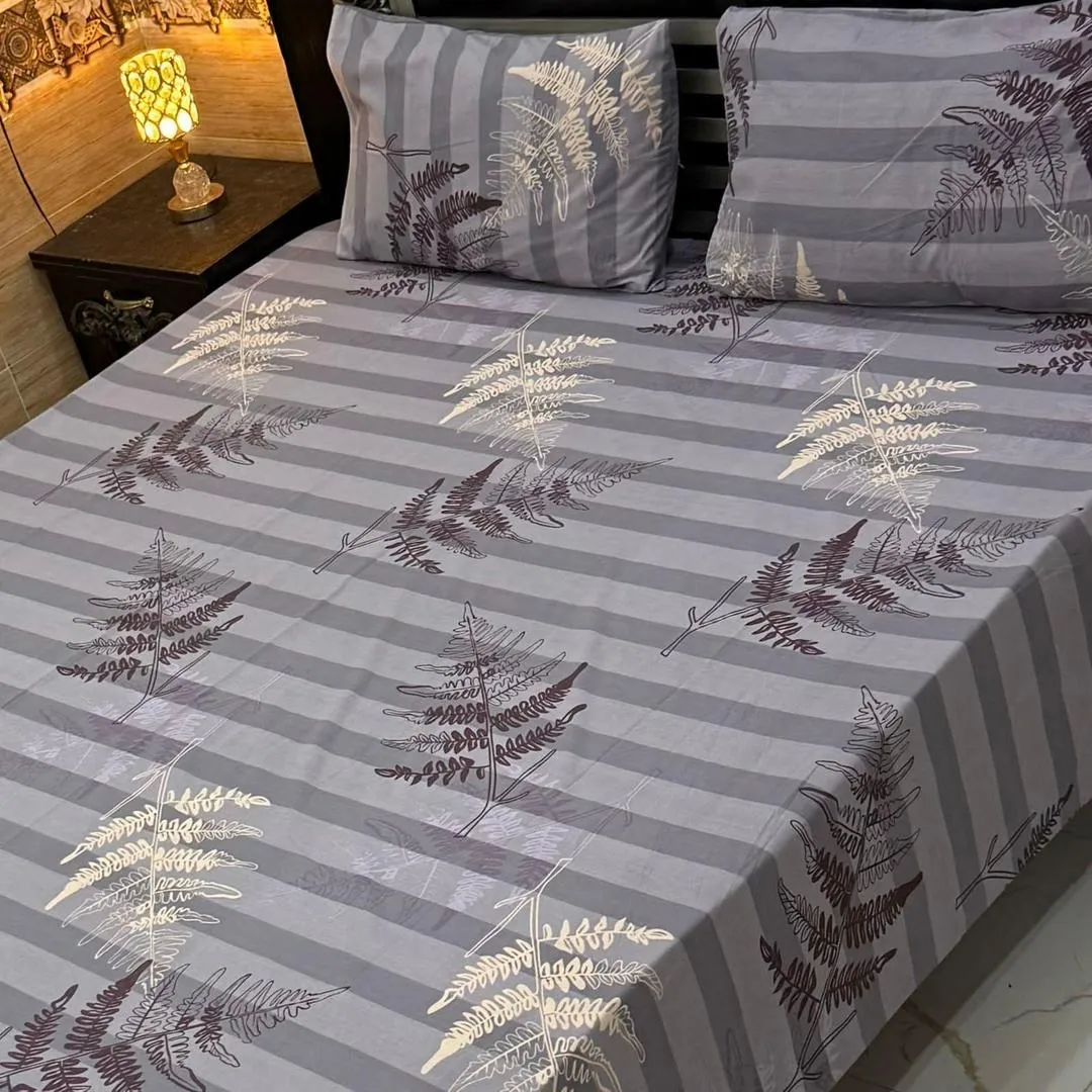 3 Pcs Cotton Printed Double Bedsheet