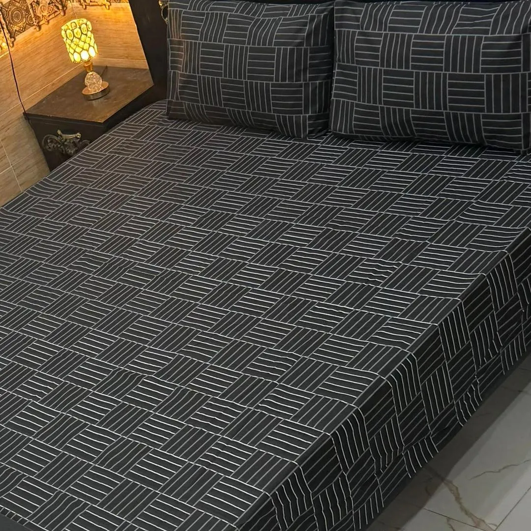 3 Pcs Cotton Printed Double Bedsheet