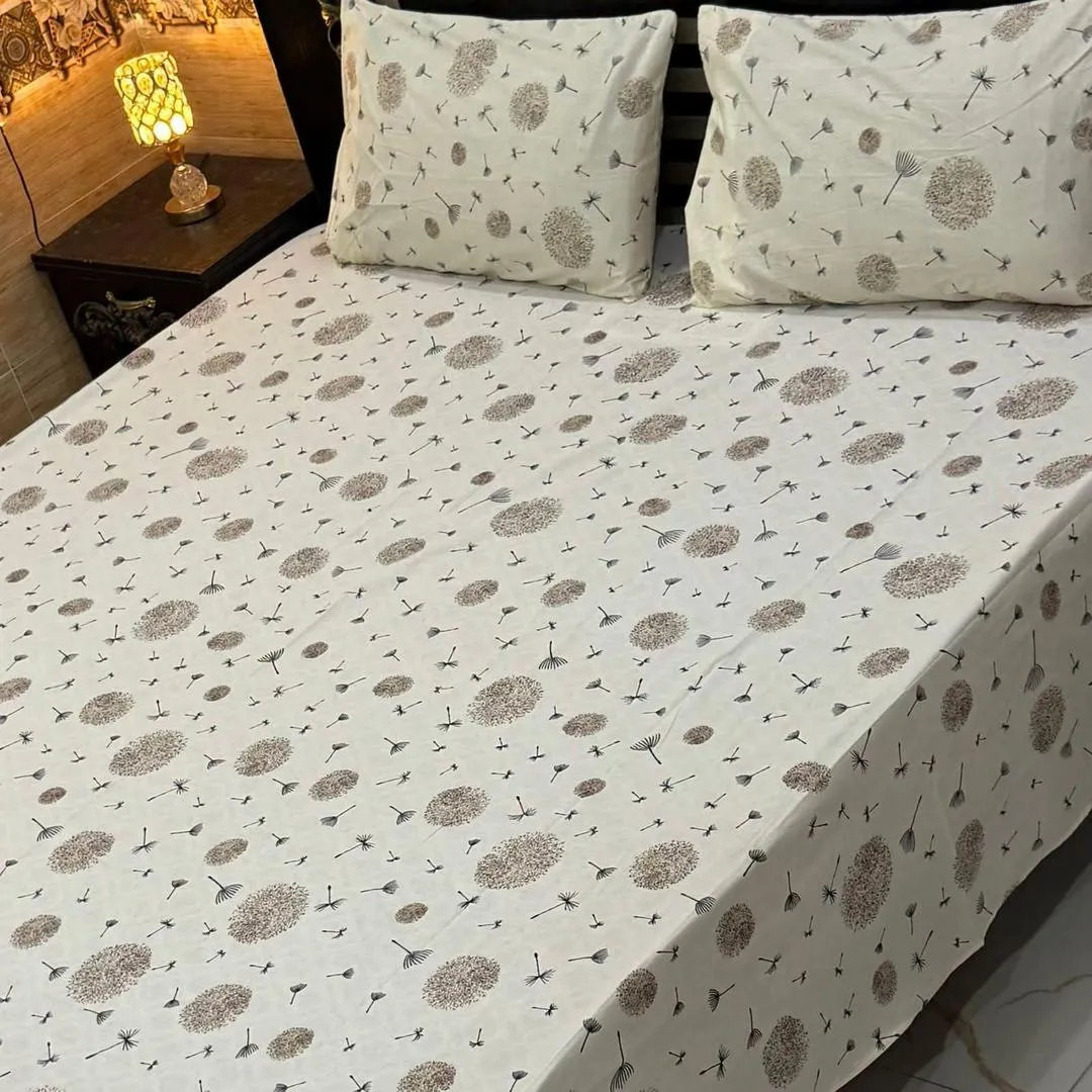 3 Pcs Cotton Printed Double Bedsheet
