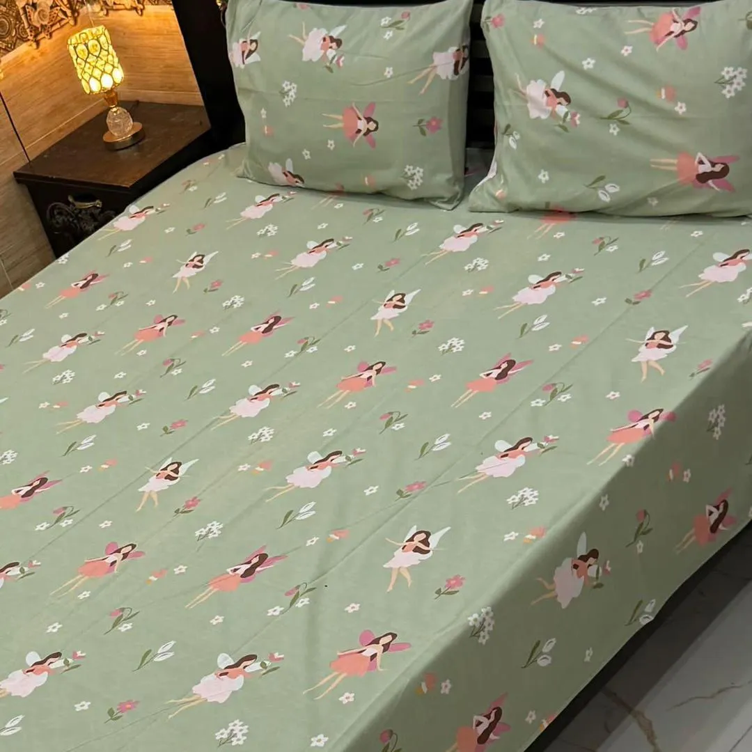 3 Pcs Cotton Printed Double Bedsheet