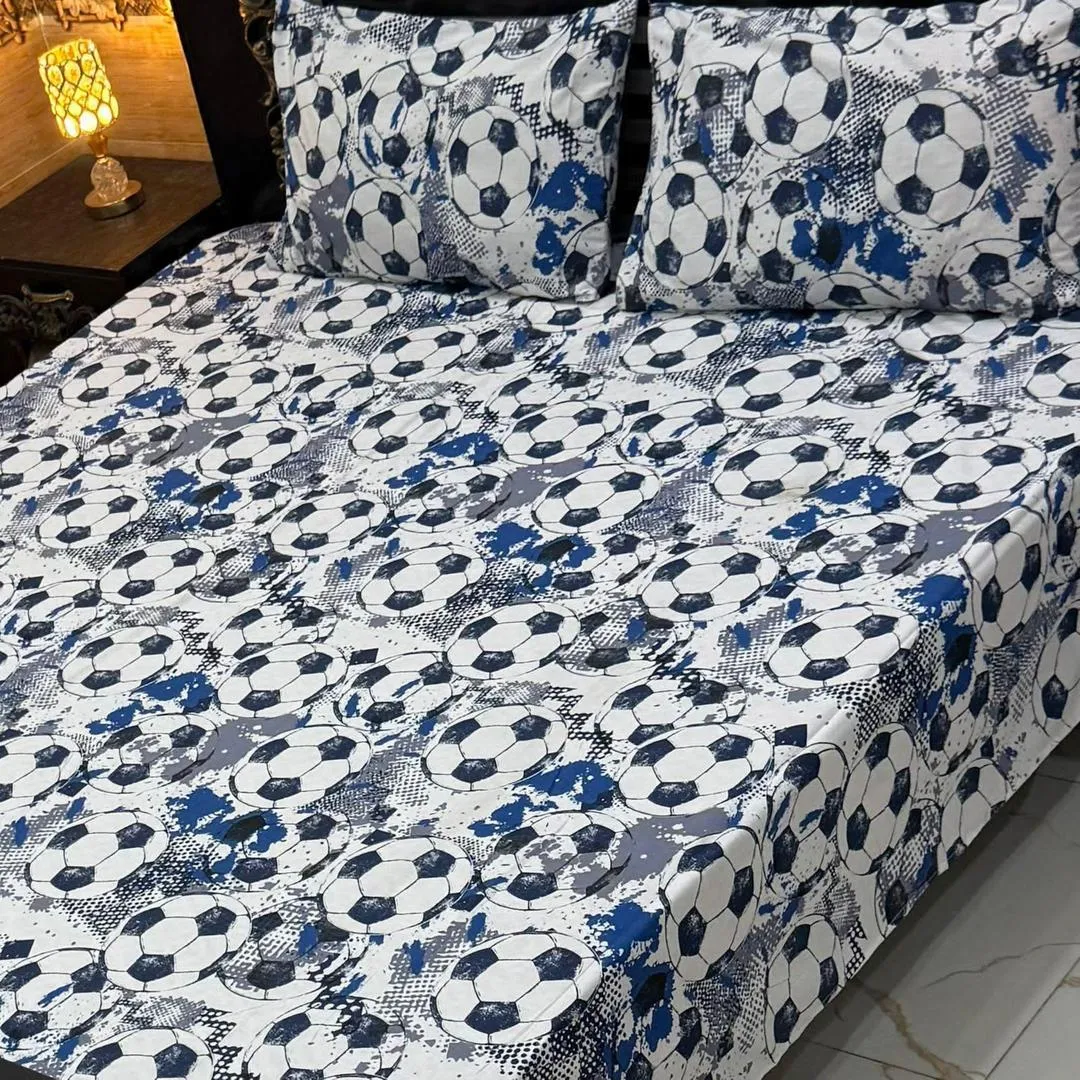 3 Pcs Cotton Printed Double Bedsheet