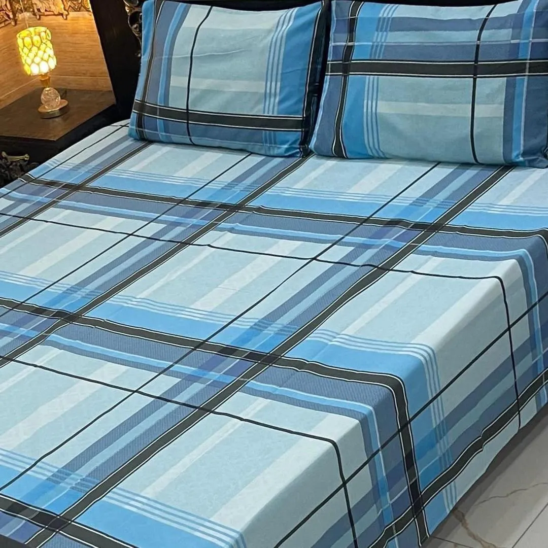 3 Pcs Cotton Printed Double Bedsheet